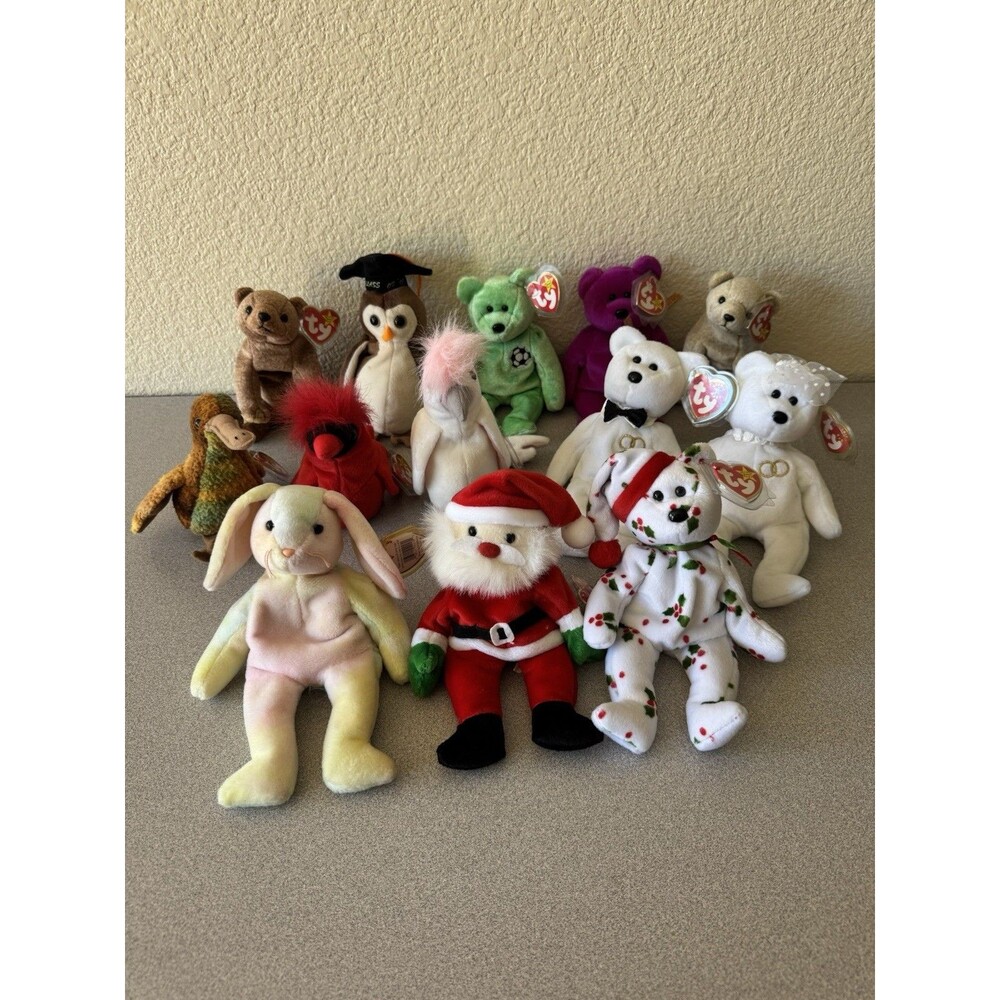 TY Beanie Babies Lot of 13 Millennium Wedding Bride Groom Santa Christmas Tags